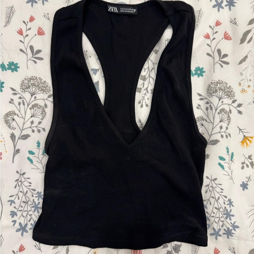 Zara Black Sleeveless Crop Tank Top